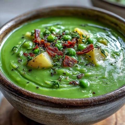 A pot of hearty Split Pea Soup simmers with diced carrots, celery, and potatoes, ready for a winter meal.  