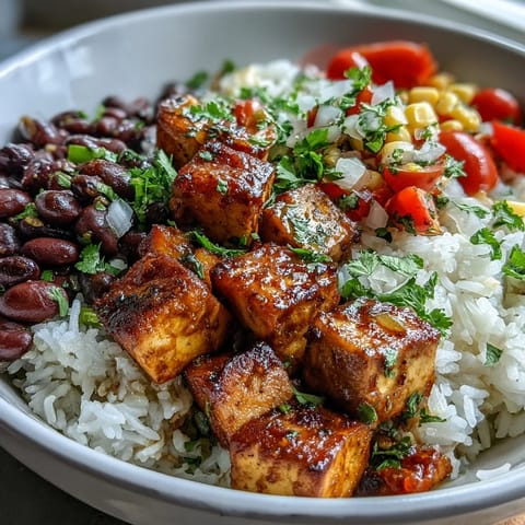 Brightly colored burrito bowl base with fluffy rice, black beans, and seasoned chicken, topped with pico de gallo and avocado for a fresh meal prep option.