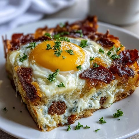 Overnight Amish Breakfast Casserole for a Crowd with golden eggs, sausage, and melted cheese, ready to feed a hungry group.