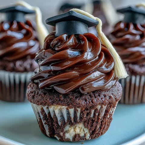 Simple graduation cupcakes with fondant cap toppers, decorated with buttercream frosting and edible caps, perfect for celebrating academic achievements.