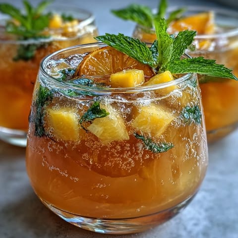 Refreshing mango pineapple sparkling lemonade punch served in a large bowl, featuring diced fruit and lemon slices for a colorful, summery vibe.