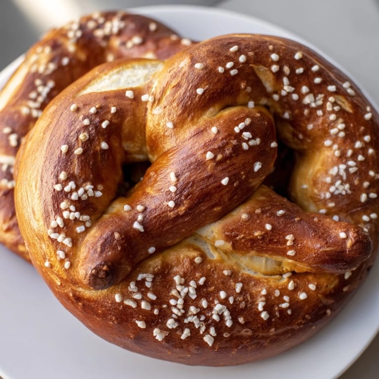 Homemade Soft Pretzels with a baking soda bath crust, brushed with egg wash and served alongside a ramekin of spicy brown mustard.