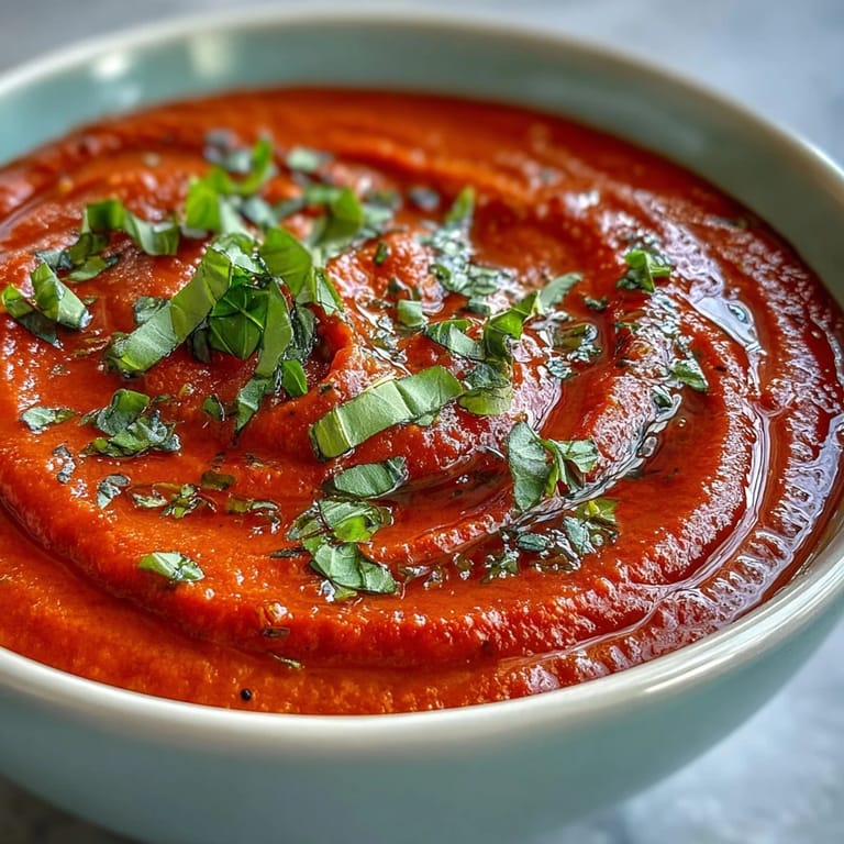Creamy tomato and basil soup served with a grilled cheese sandwich and crusty bread for dipping.  