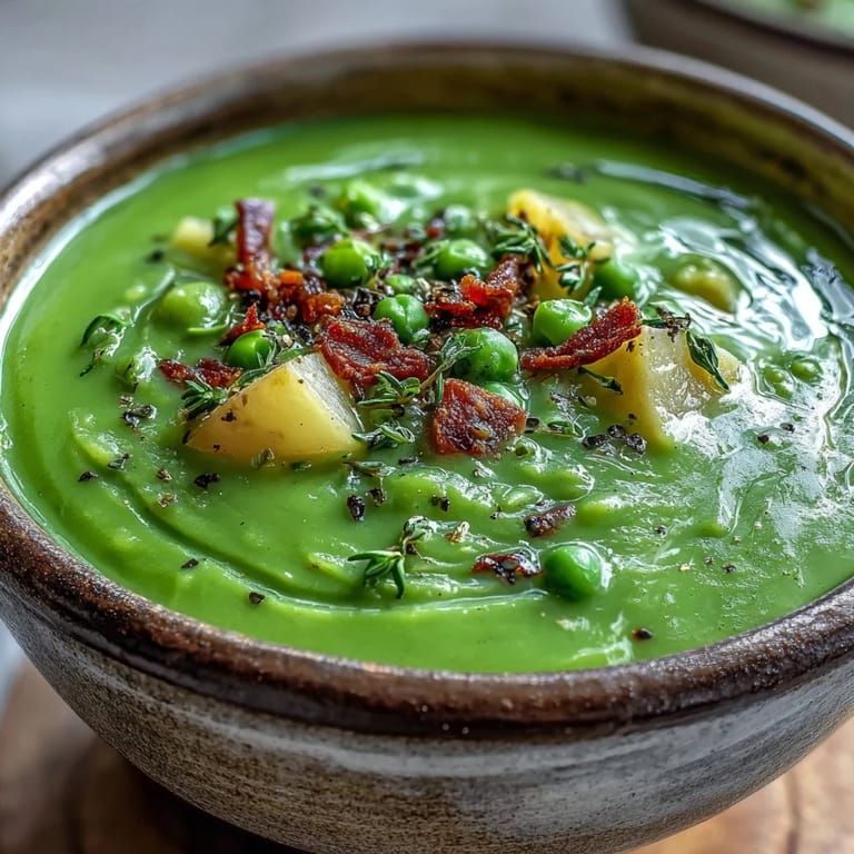 A pot of hearty Split Pea Soup simmers with diced carrots, celery, and potatoes, ready for a winter meal.  