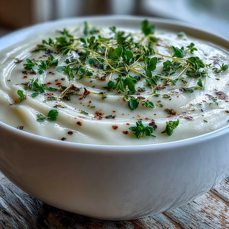 Rich French-style Celery Root Bisque in a rustic bowl, paired with crusty bread for dipping.