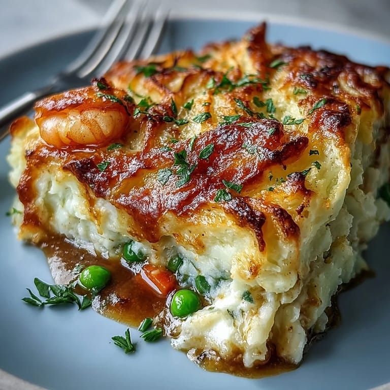 Curried Fish Pie served in a rustic dish alongside fresh salad greens and a glass of white wine.
