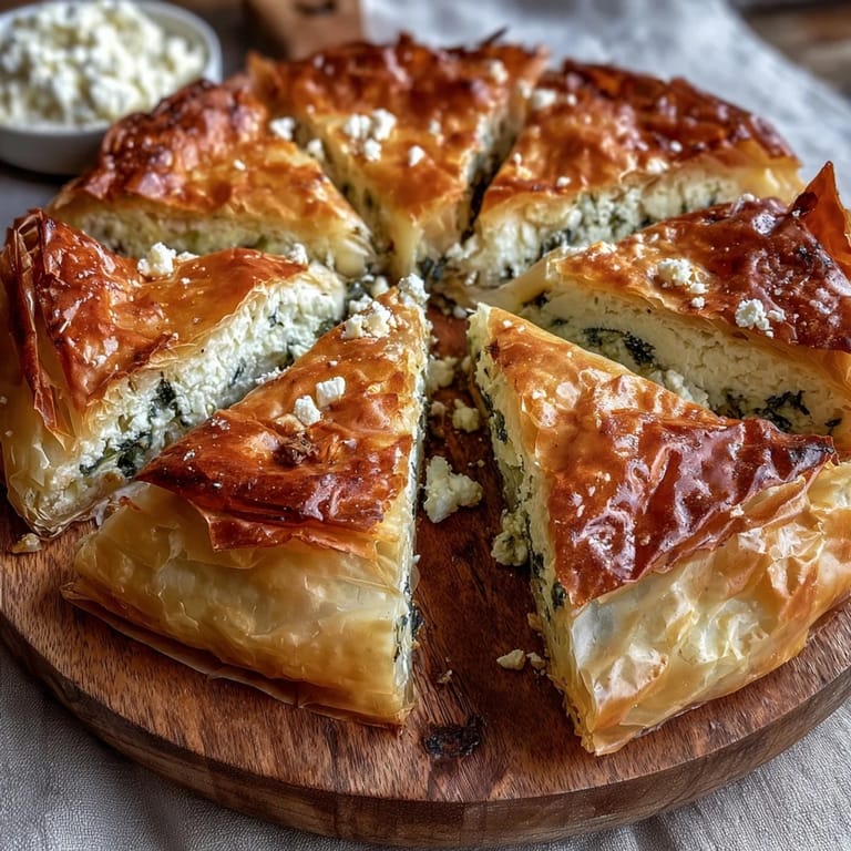 Slices of Turkish-inspired Feta and Kale Börek reveal creamy feta and kale nestled between flaky pastry.