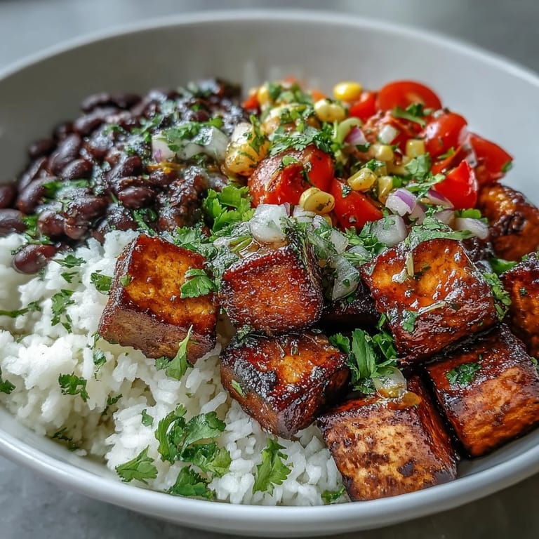 Freshly prepared burrito bowl base featuring juicy chicken, sautéed beans, and vibrant vegetables like bell pepper and corn, ready for quick and easy assembly.