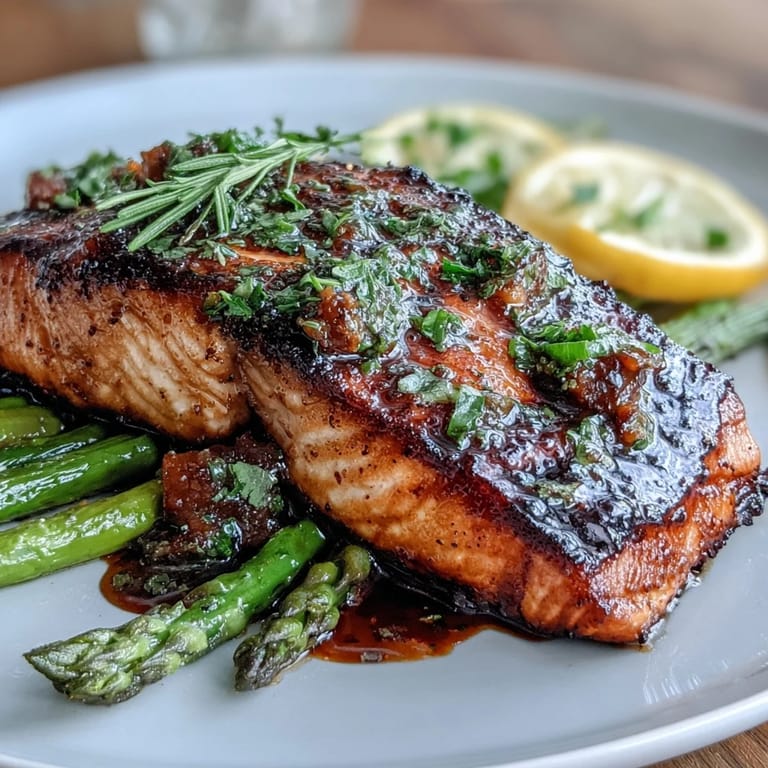 Succulent salmon and crisp asparagus bake together in a fragrant garlic butter sauce, creating a colorful, elegant main dish perfect for a healthy spring dinner.