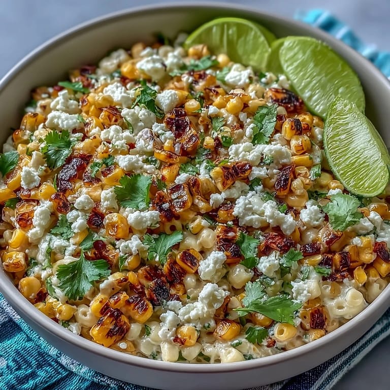 Mexican street corn pasta salad featuring tangy lime dressing, fresh cilantro, and spicy jalapeño for bold flavor.