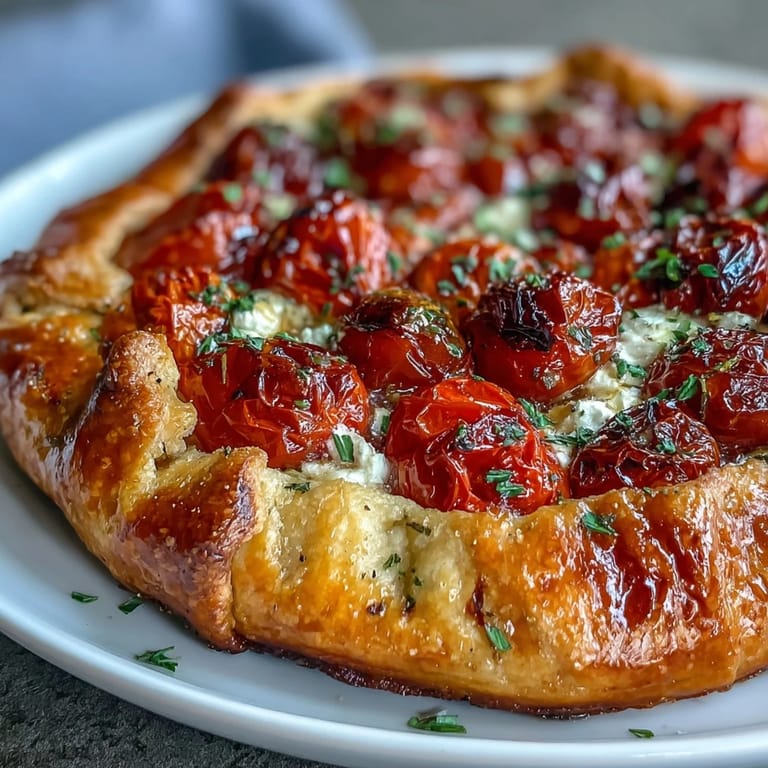 Rustic Roasted Cherry Tomato and Feta Galette, bursting with sweet, savory flavors.