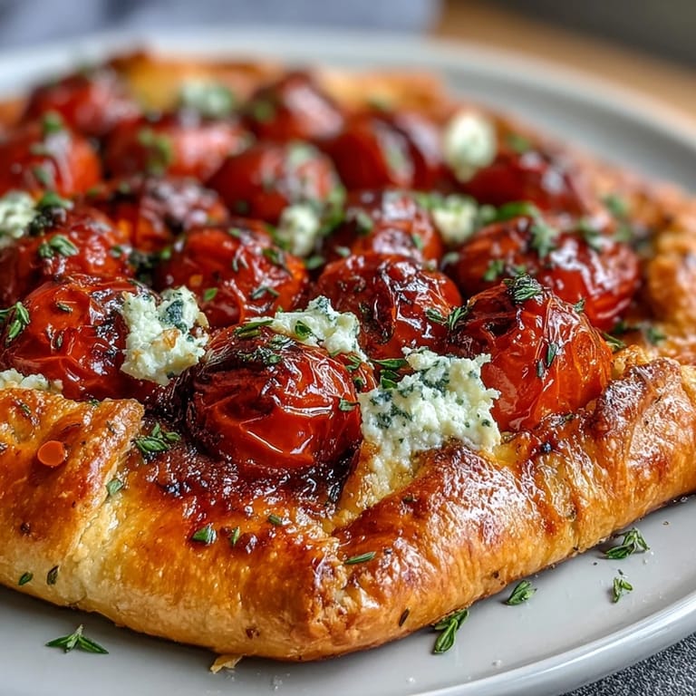 Golden brown Roasted Cherry Tomato and Feta Galette, perfect for any occasion.
