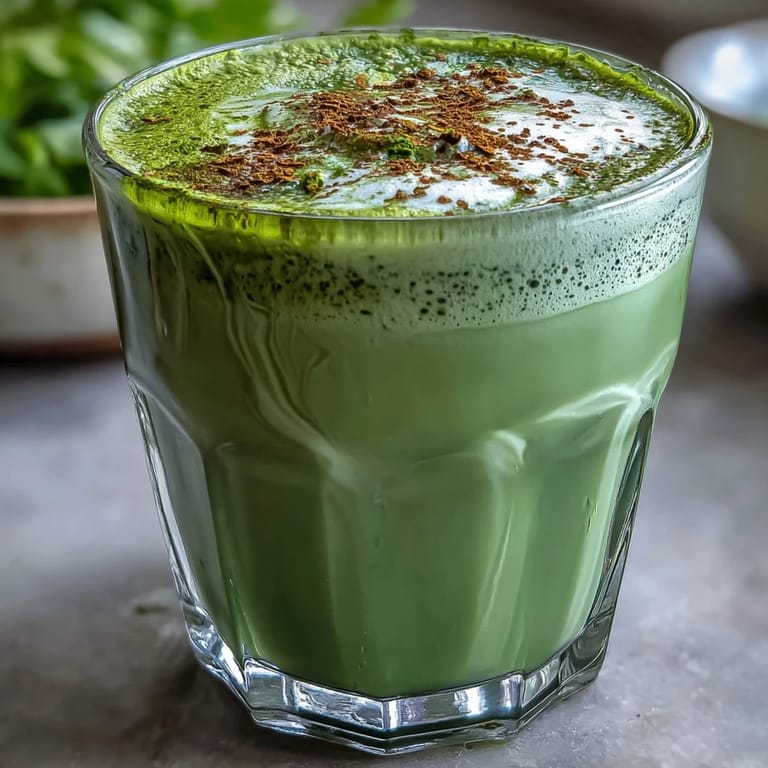 Frothy, homemade matcha oat milk latte, perfect for a quick, refreshing vegan pick-me-up.