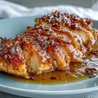 Tender Slow Cooker Honey Mustard Chicken breasts swimming in a velvety garlic sauce, perfect over mashed potatoes.