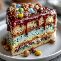 Vibrant rainbow piñata cake with colorful layers and a hidden candy surprise inside, perfect for Cinco de Mayo celebrations.