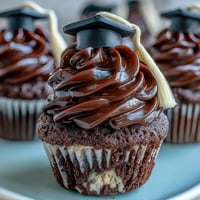 Simple graduation cupcakes with fondant cap toppers, decorated with buttercream frosting and edible caps, perfect for celebrating academic achievements.