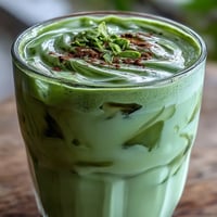Creamy matcha oat milk latte, vibrant green, a naturally sweet, healthy morning beverage.